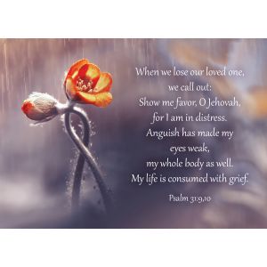 When we lose our loved one, we call out: Show me favor, O Jehovah, for I am in distress. Anguish has made my eyes weak, my whole body as well. My life is consumed with grief. Psalm 31:9,10